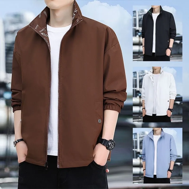 

2024 Spring and Autumn New Fashion Solid Color Large Size Standing Collar Coat Men's Casual Loose Comfortable Windproof Jacket