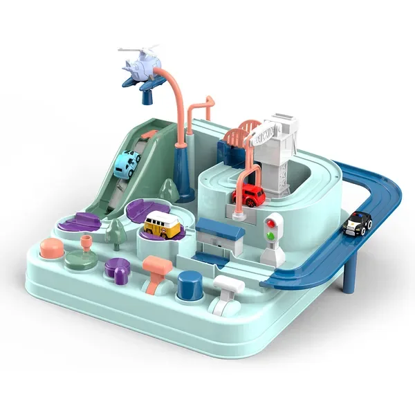 Kids Race Track Toy with 4 Mini Cars, Magnetic Puzzle Rail Car Set for Ages 3-7, Educational Preschool Gift