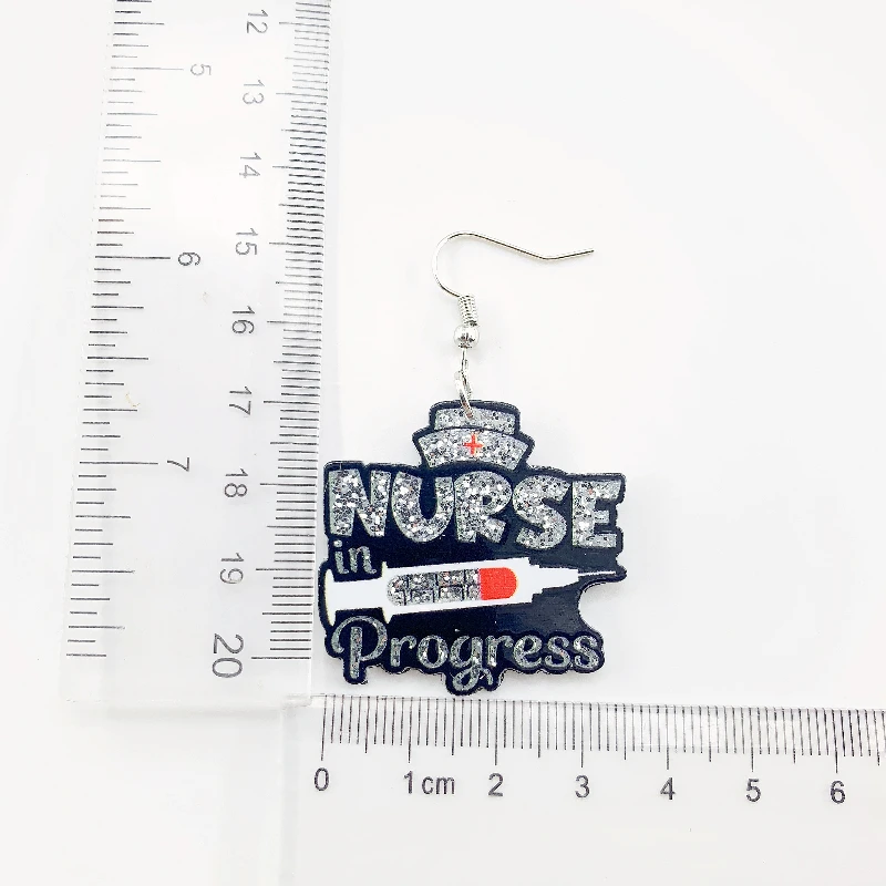 35MM Glitter Acrylic Nurse Progress Syringe Drop Earrings For Women Flat Back Epoxy Charm Dangle Earring Jewelry