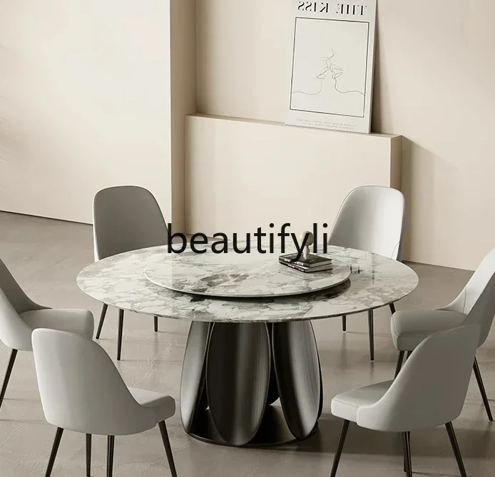 

55Italian marble round table light luxury art simple modern villa round household dining table