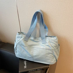 Monochromatic Nylon Cloth Bag, Lightweight Large Tote Bag, Female Student Class Shoulder Bag, Commuting Handbag, Water Resistant