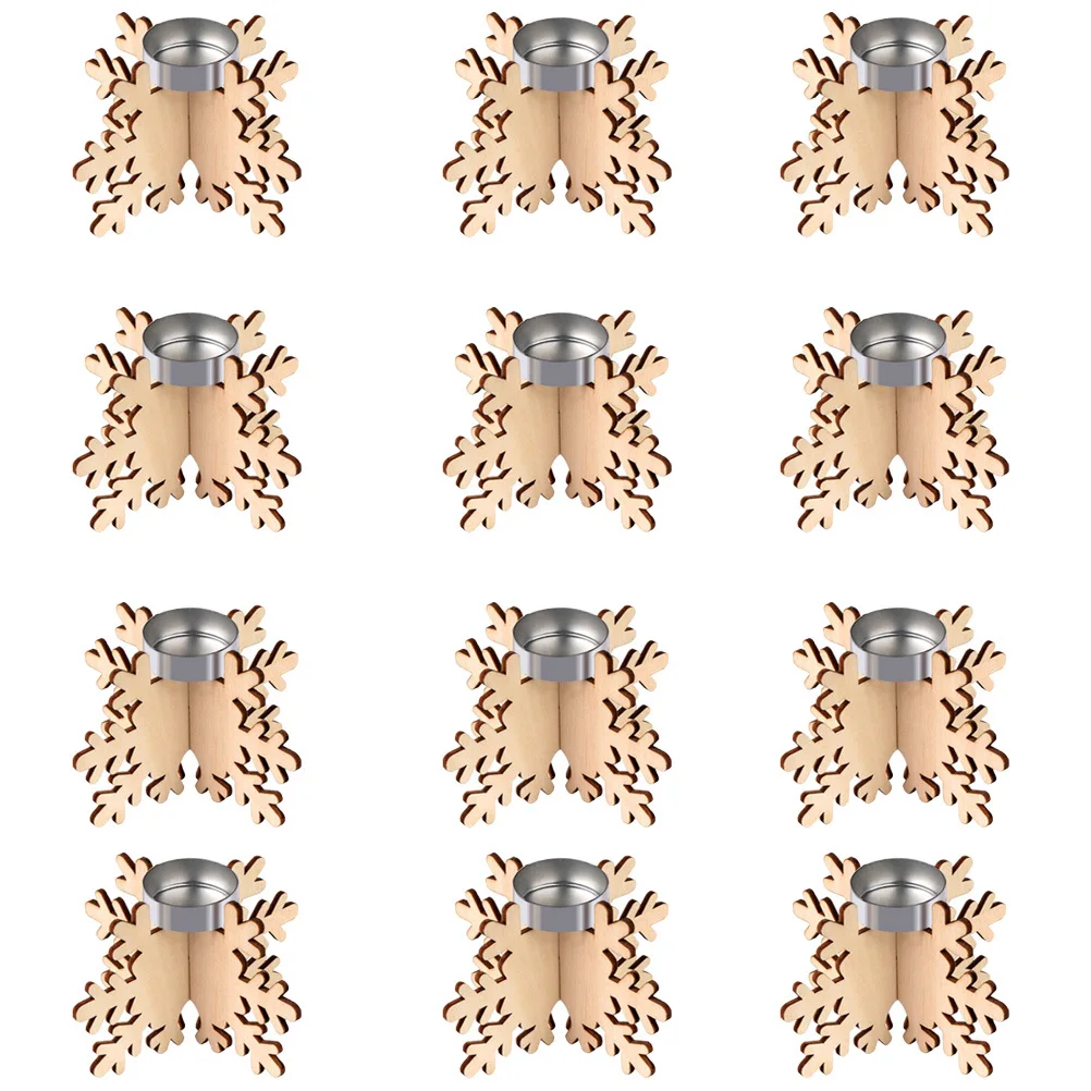 12 قطعة من حامل تصميم ندفة الثلج على شكل شمعدان خشبي لديكور الطاولة وعيد الميلاد وحفلات الزفاف وأجواء المنزل #4