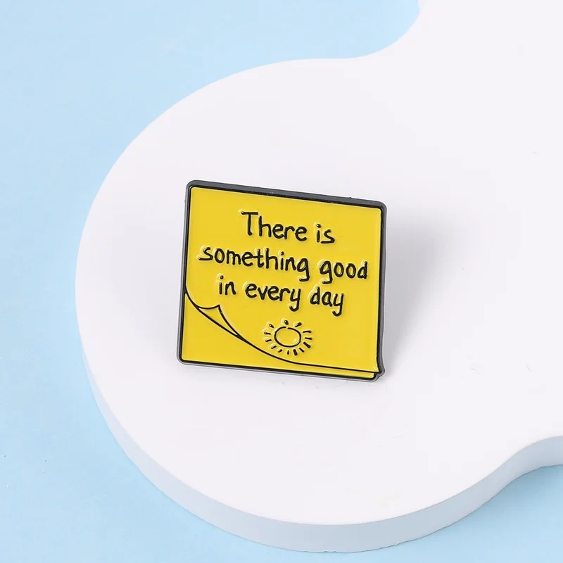 Inspirational Quotes Post It Note Enamel Pin Custom Sticky Note Handwritten Letter & Smiling Sun Brooch Lapel Badge Jewelry Pin