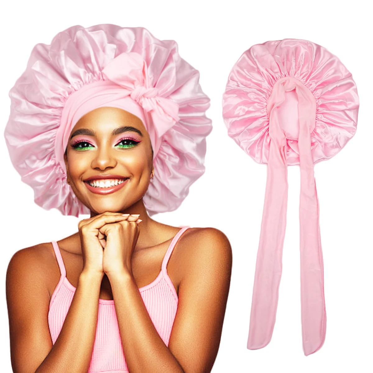 

Bonnets for Sleeping, Extra Big Satin Silk Bonnet for Sleeping Women with Tie Band for Curly Hair Jumbo Bonnet Braids