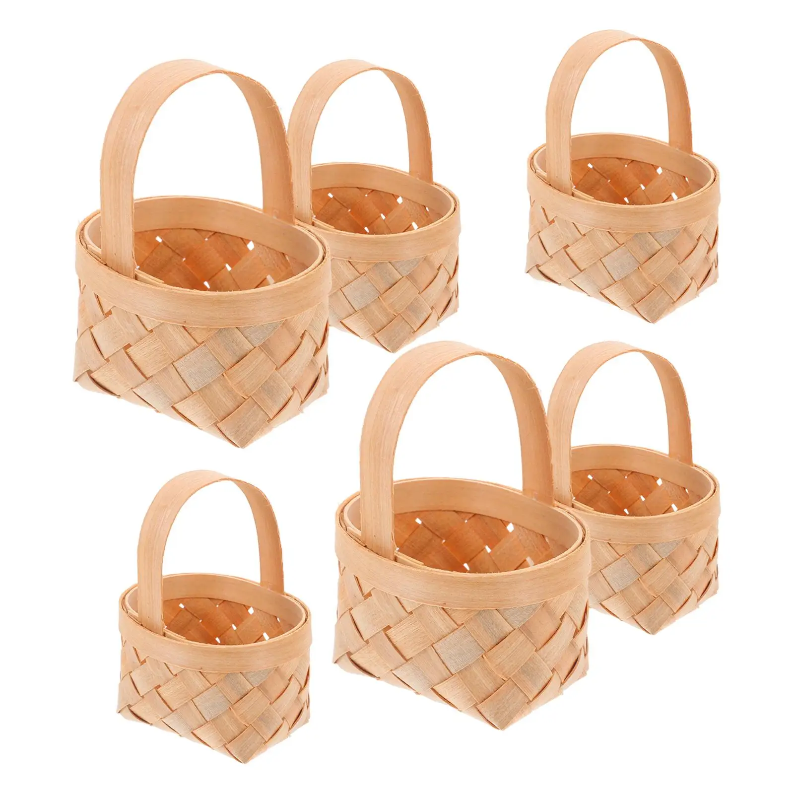 

6 Pcs Mini Hand-woven Candy Baskets Tiny Woven Storage DIY Wood Small Reusable Decorative Wedding Party Celebration Natural