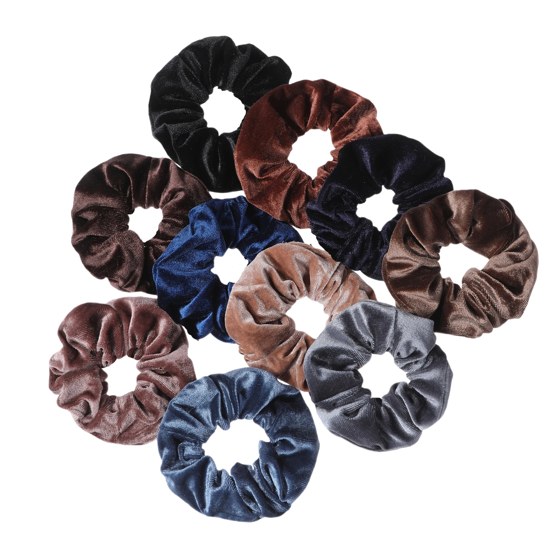 10pc/lot Scrunchies Velvet Scrunchies Hair Accessories For Women Elastic Bands Elegant Ponytail Solid Colors Coffee Black Grey