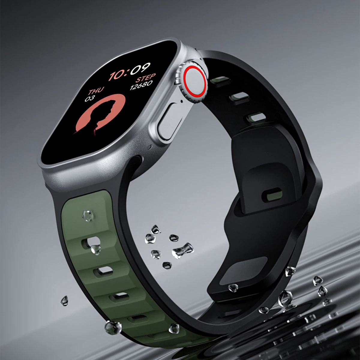 حزام سيليكون رياضي بلونين لساعة أبل الترا 42/44/46 مللي متر 45/49 مللي متر معصمه لسلسلة Iwatch 11 10 9 8 7 6 SE 5 4 3