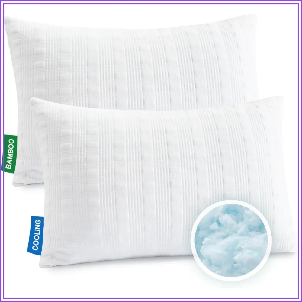 Cooling Pillows for Sleeping, Standard Size Set of 2, Shredded Memory Foam, Adjustable Loft for Side & Back Sleepers
