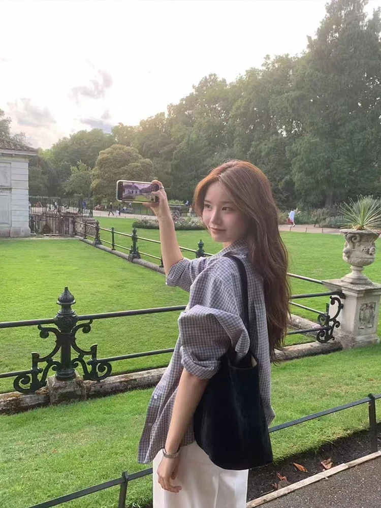 

Свободное корейское длинное пальто в клетку Sve irt, женское пальто ранней осени, новинка Sle из чистого хлопка, против морщин, Lazy Faion