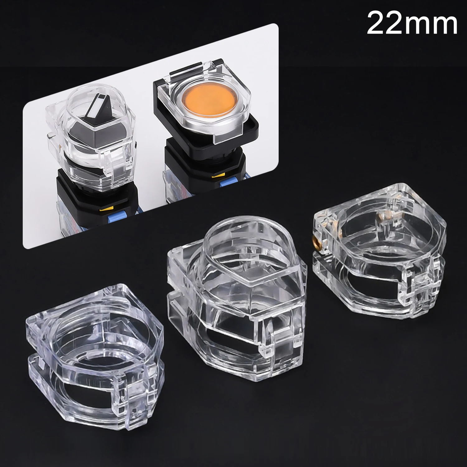 22mm Button Protective Cover Dustproof Protection Cap Guide Rail Mounting Bracket for Indicator Buttons Emergency Stop Switch