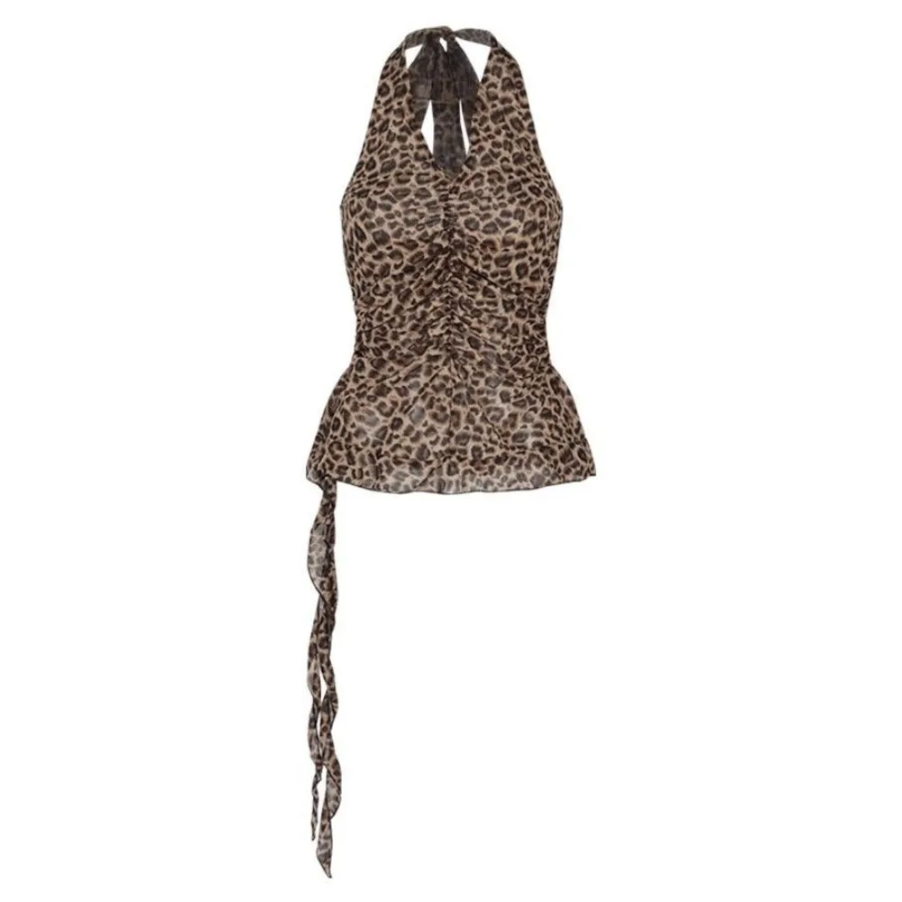 

Comfortable Irregular Leopard Crop Top Bottoming Shirt Ins Halter Cheesy Tops Female Clothing Vest Leopard T-Shirt Women Summer
