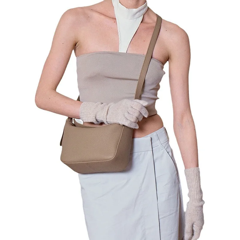 Alirattan New Lychee Patterned Soft Bag 2025 Summer Genuine Leather Cowhide Single Shoulder Crossbody Armpit Women's Bag