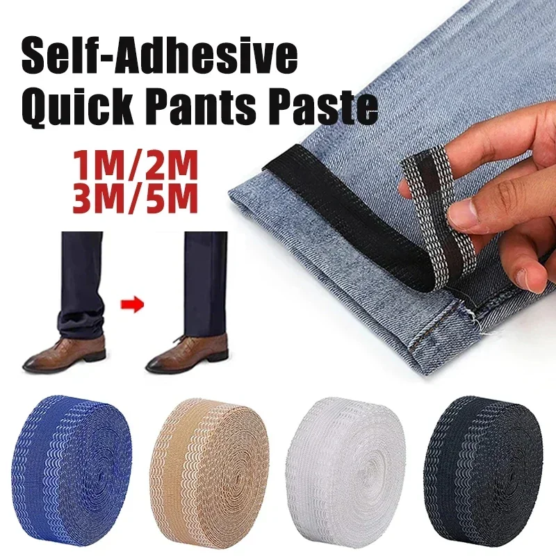 Pantaloni Orlo Pasta 1M-5M Ferro autoadesivo sul bordo dei pantaloni accorciare la pasta di riparazione Nastro per orlo Lavabile Facile da usare Tessuto da cucito fai da te