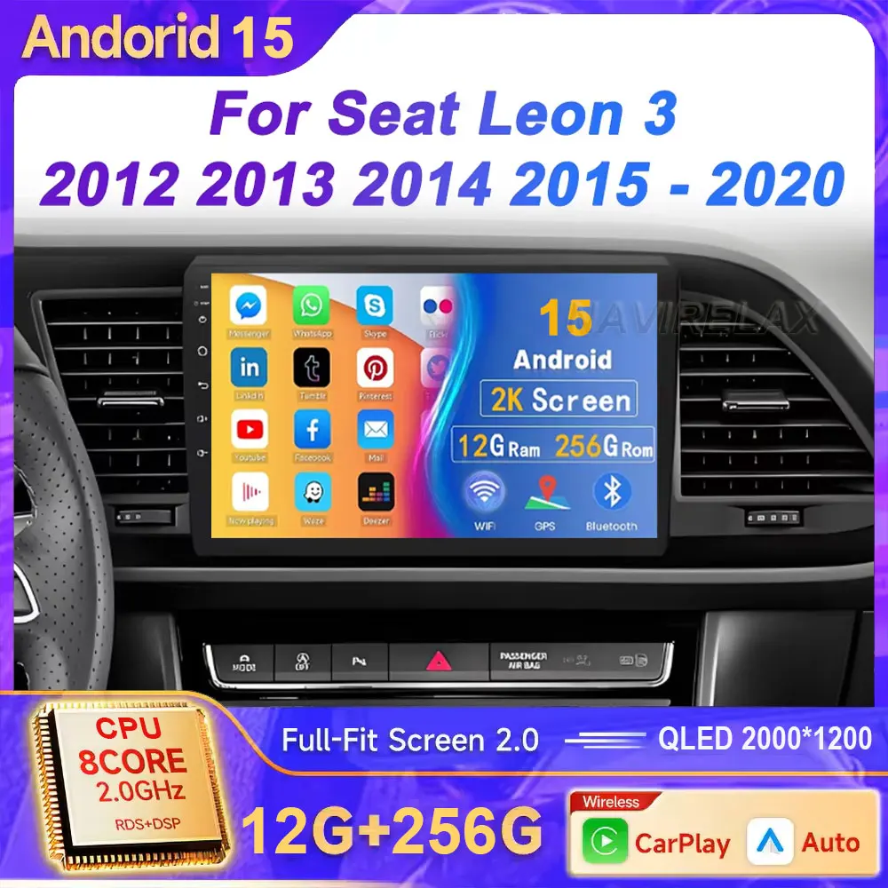 Android 15 Car Radio For Seat Leon 3 MK3 MK 3 2012 - 2020 Multimedia Video Player GPS Qualcomm Head Unit 4G LTE 5G WIFI QLED BT