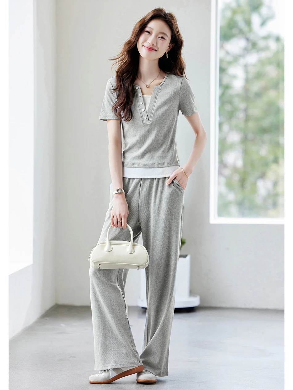 Conjunto de Dos Piezas de Moda para Mujer, Diseño Outlet, Camiseta y Pantalones Largos, Ropa Deportiva Informal de Algodón con Cierre de Cremallera