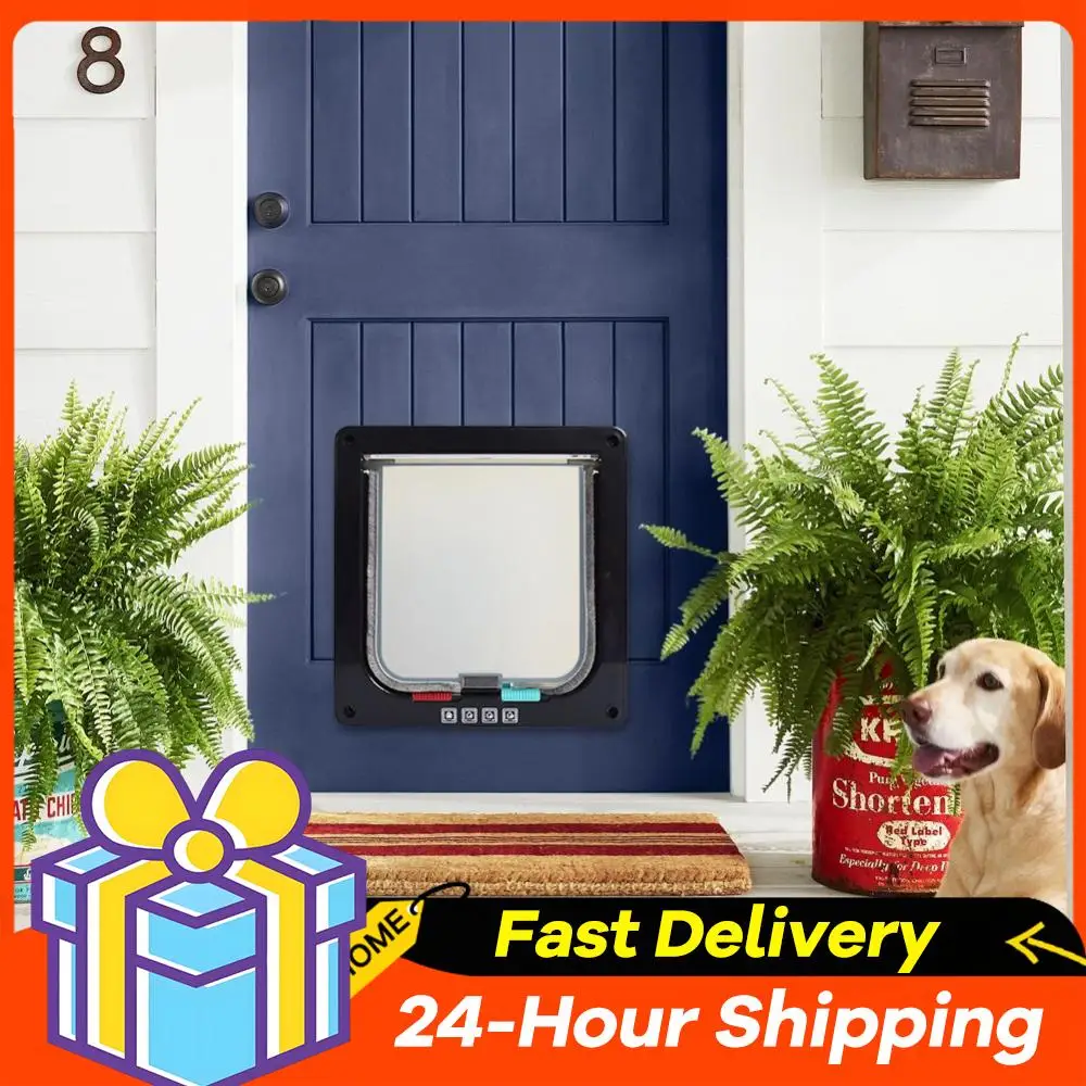 Cat Flap Door with 4 Way Security Lock Puppy Kitten Safety Pet Door ABS Plastic Small Pet Gate Pet Door and Sliding Door