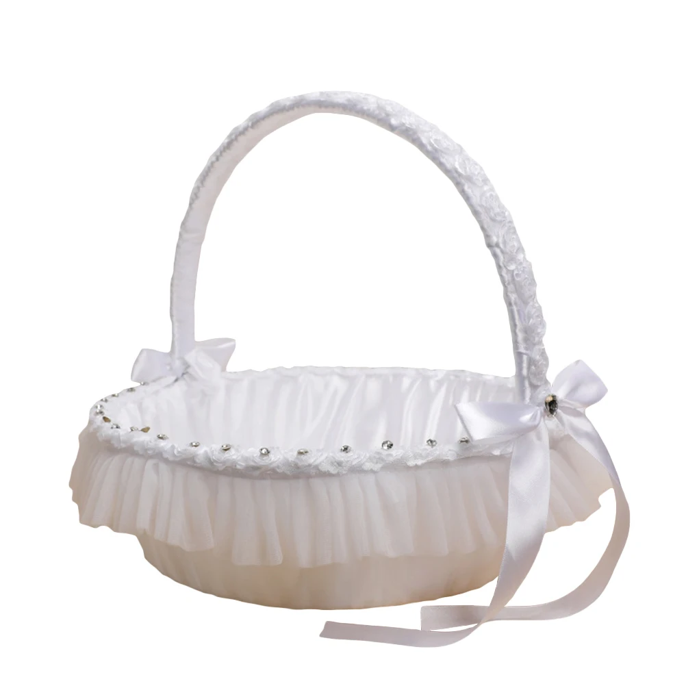

1pc Lace Romantic Flower Basket For Bride Wedding Ceremony Hand-Held Basket Reusable Flower Baskets Elegant Wedding