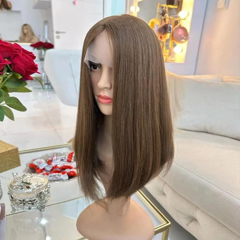 شعر بشري يهودي ناعم طويل مستقيم بني 5x5 بدون صمغ مع شعر أطفال دانتيل عالي الدقة شعر أوروبي منزوع مسبقًا #3