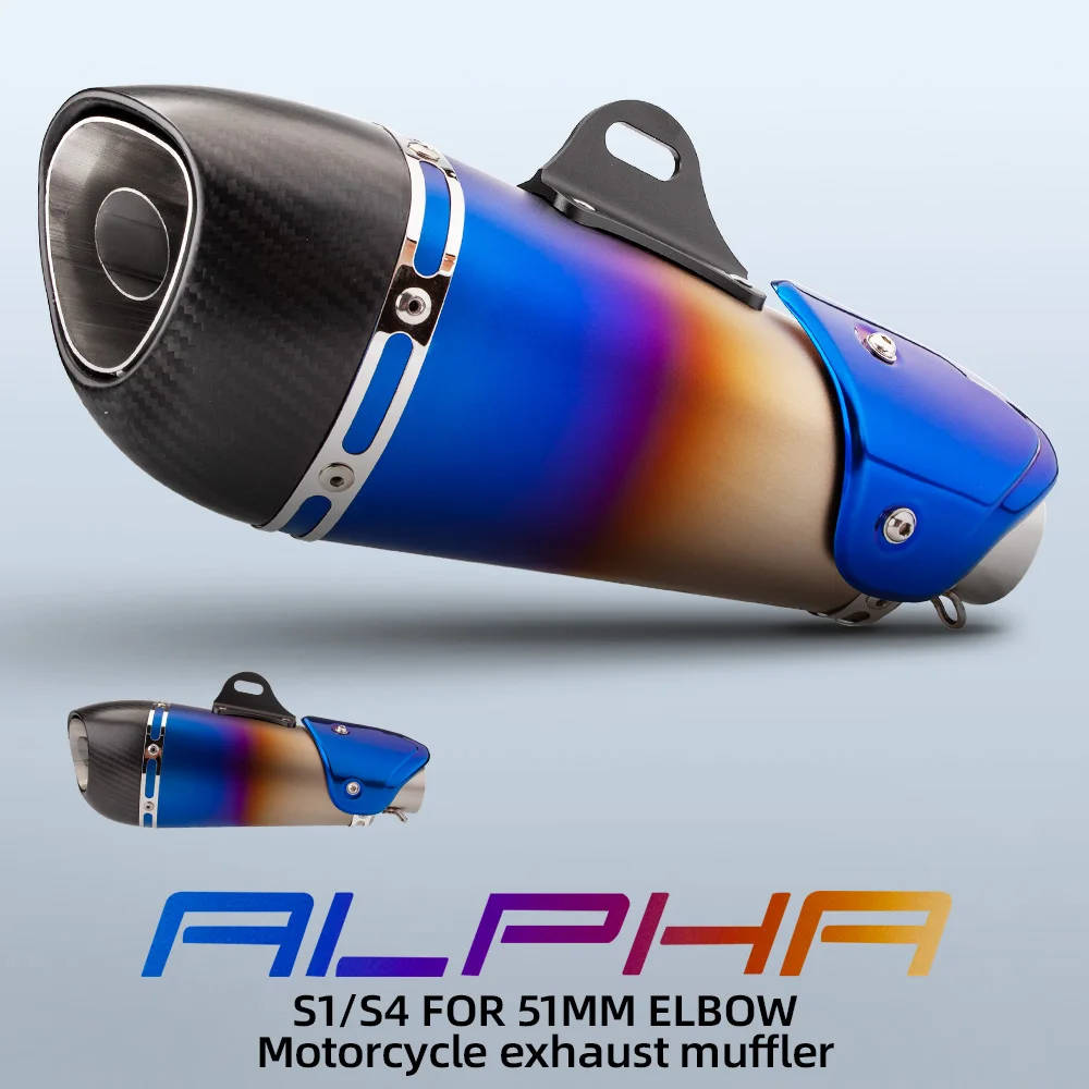

51mm Universal Motorcycle Exhaust pipe Modified Alpha Muffler For XJ6 MT07 Z1000 CBR600RR TNT600 FZ8 cbr650 R3 Z900 MT09