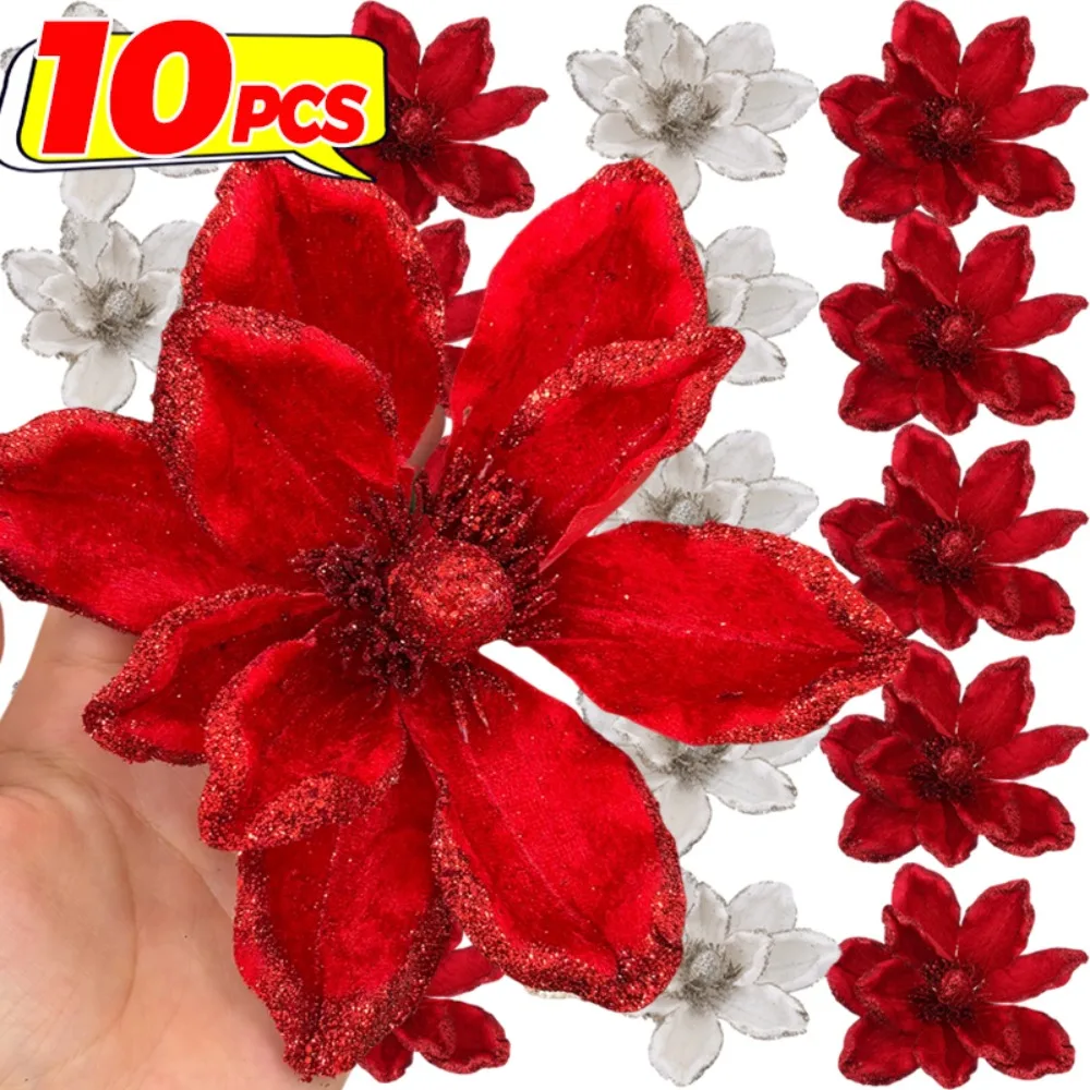 الأحمر بريق البونسيتة الزهور الاصطناعية شجرة عيد الميلاد الحلي ورد صناعي لحفل الزفاف شجرة عيد الميلاد السنة الجديدة إكليل الديكور #1