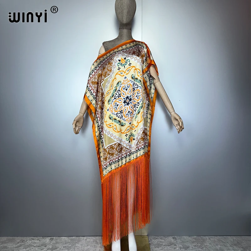 위니 태슬 롱 드레스 여름 보헤미안 비치 커버업 우아한 맥시 카프탄 섹시한 휴가 아프리카 파티 드레스 아바야 무슬림 여성 의류