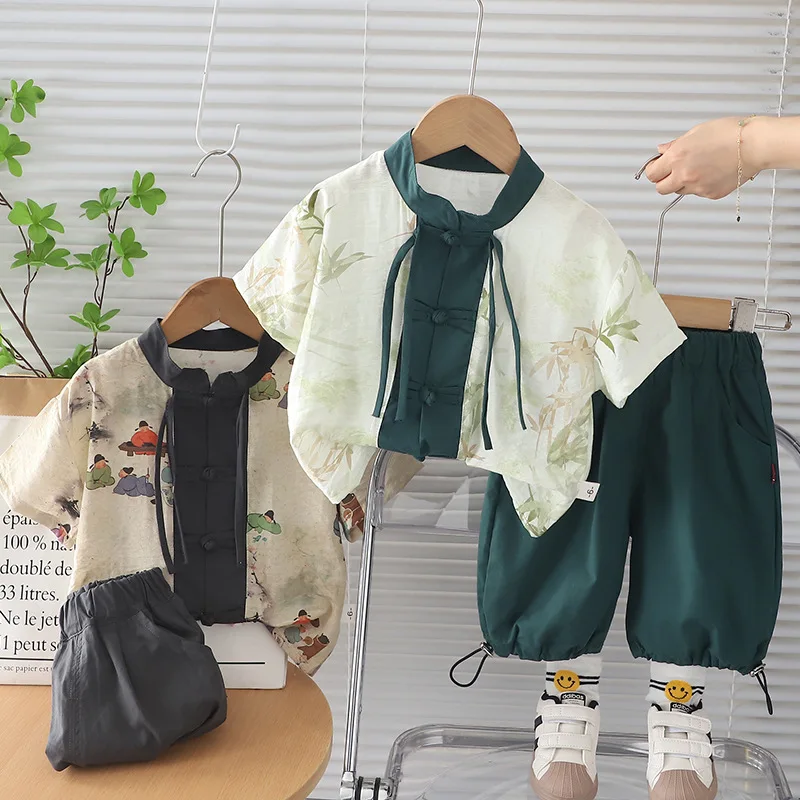 Ensemble de Vêtements d'Été pour Garçon, Chemises et Shorts en Coton, Tenue de ixpour Bébé de 4 à 5 Ans, 2 Pièces, 2024