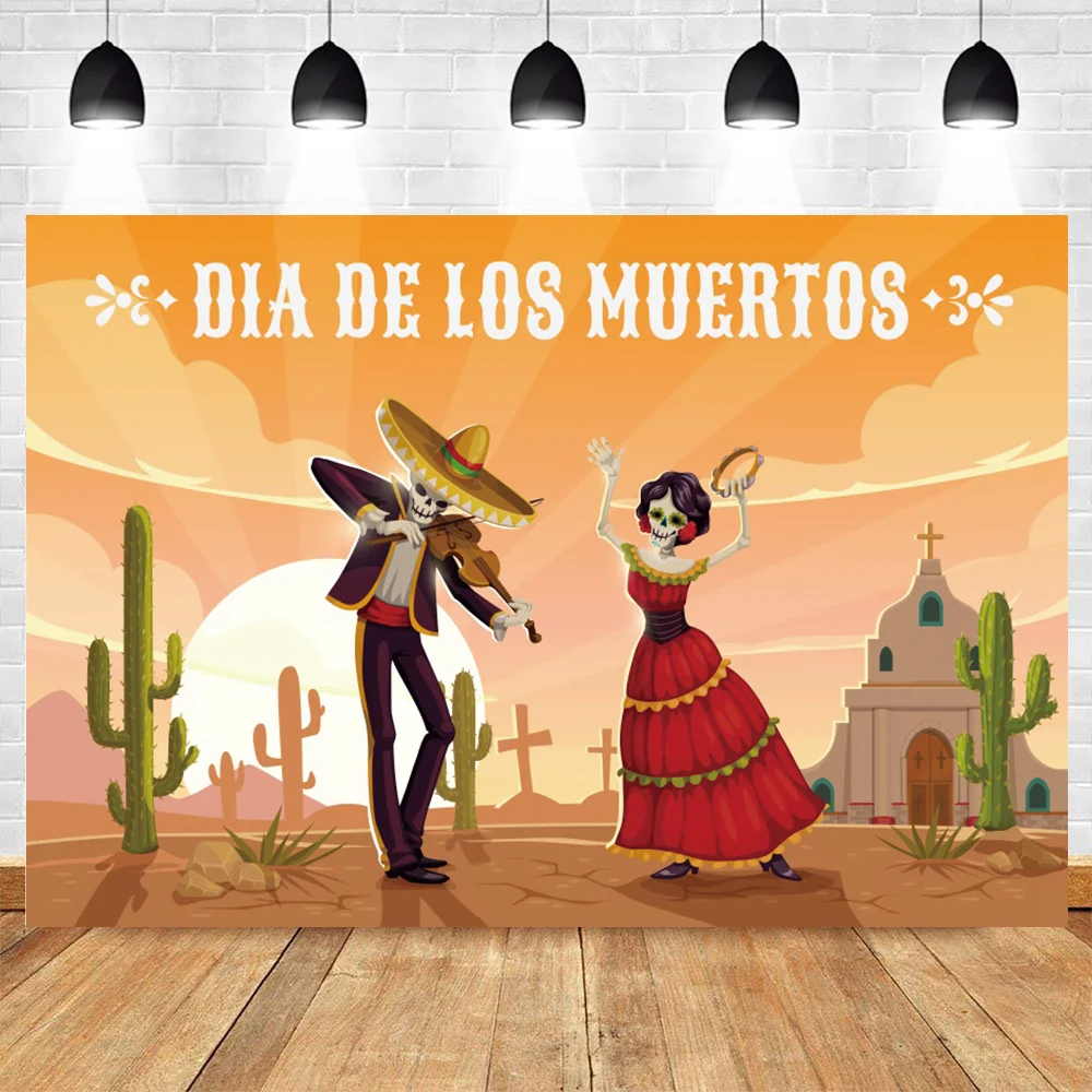 Mexico Day Of The Dead Backdrop for Mexican Fiesta Sugar Skull Dress-up Party Supplies Photographic Background Photo Booth Shoot