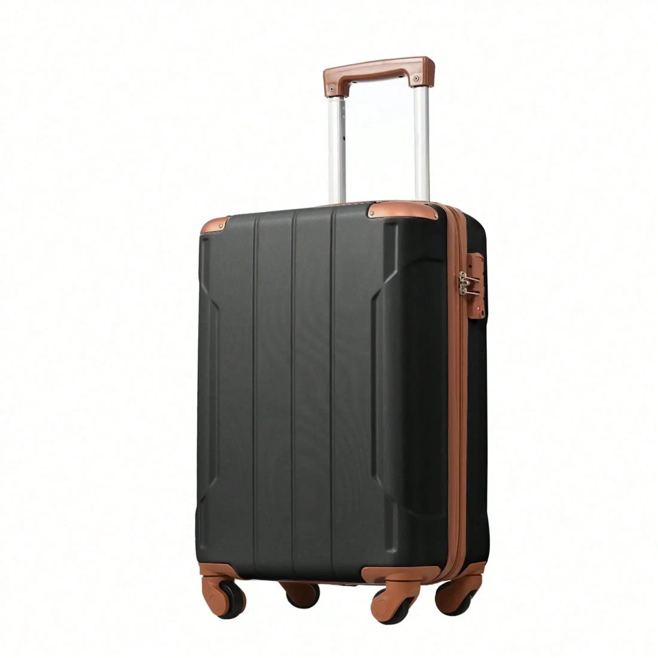 Maleta de cabina rígida de 20 pulgadas, maleta ligera y resistente de ABS con cerradura aprobada por la TSA y ruedas dobles giratorias, maleta con ruedas aprobada por las aerolíneas para viajes de negocios o vacaciones, color negro/marrón.