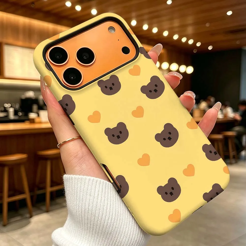 

Simple Cartoon Bear For iPhone 17 Air 16 16e 15 14 13 12 11 XS Pro Max Plus 2-in-1 Film Anti-Drop Hard Funda Phone Case