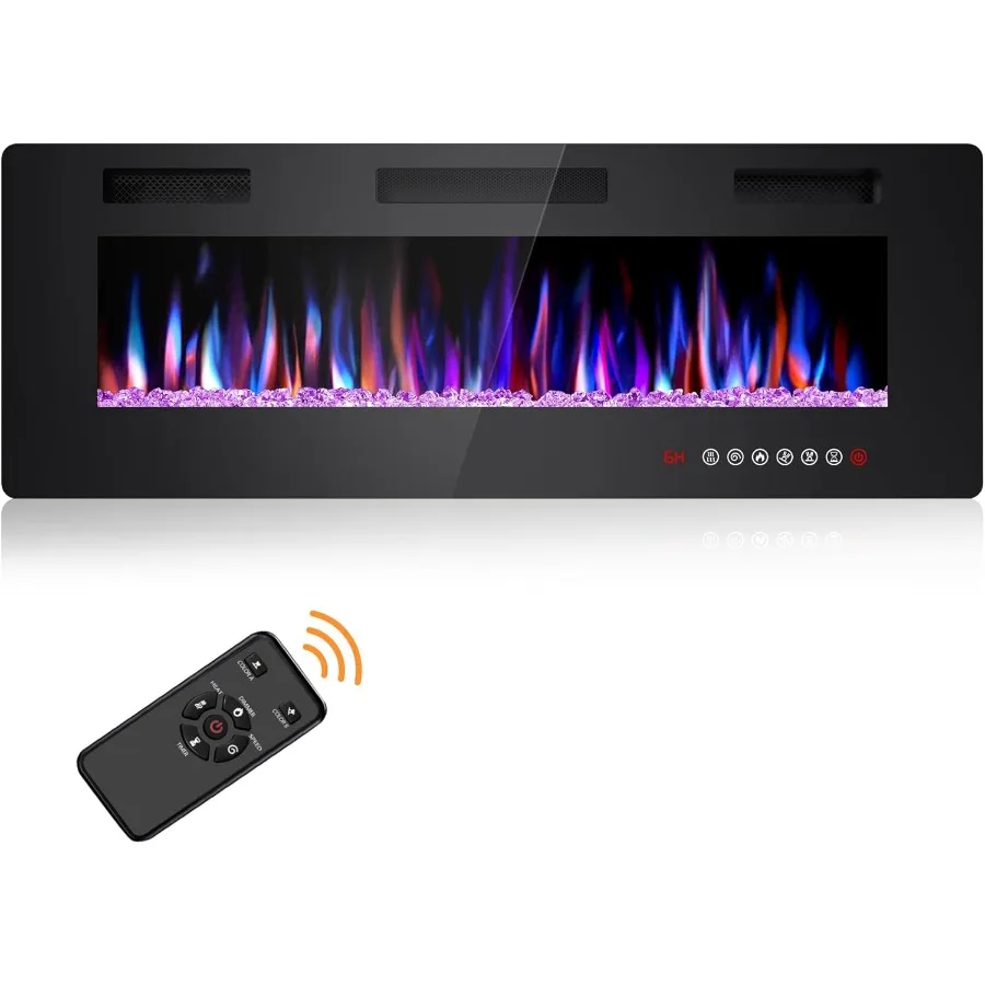 Insertos para chimenea eléctrica de 50 pulgadas para instalación empotrada en la pared y montada en la pared Capacidad de calefacción de 750 1500 W con pantalla táctil