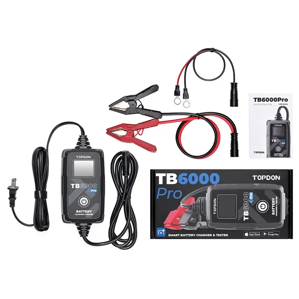 TOPDON TB6000 Pro 6Amp 2-in-1 inteligentny ładowarka samochodowa i Tester baterii 6V/12V przenośny TB6000Pro DIY ołowiowo-kwasowy lit