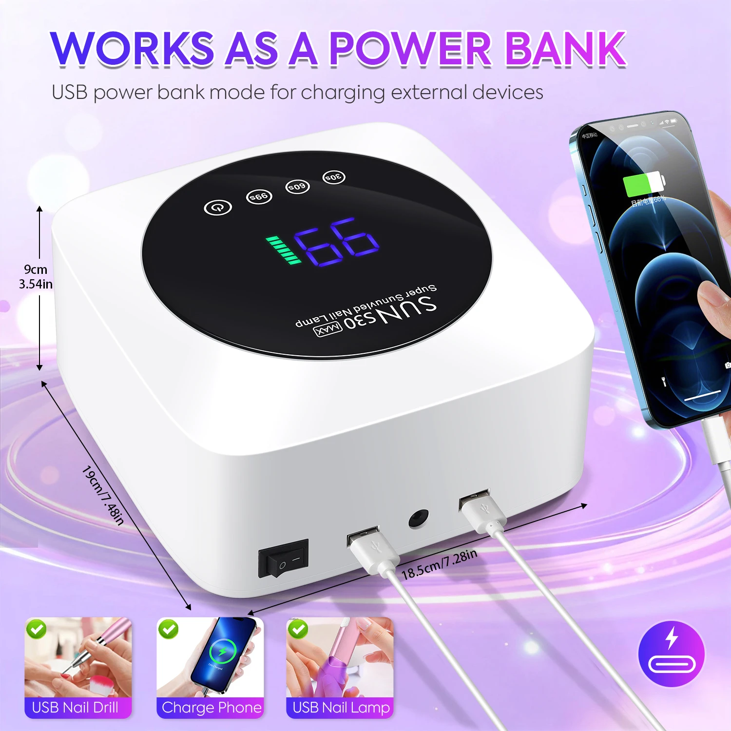 57 LED充電式ネイルランプ プロ仕様 UV LEDネイルドライヤー クイック硬化UVジェルネイルポリッシュ ネイル乾燥 マニキュアサロン用