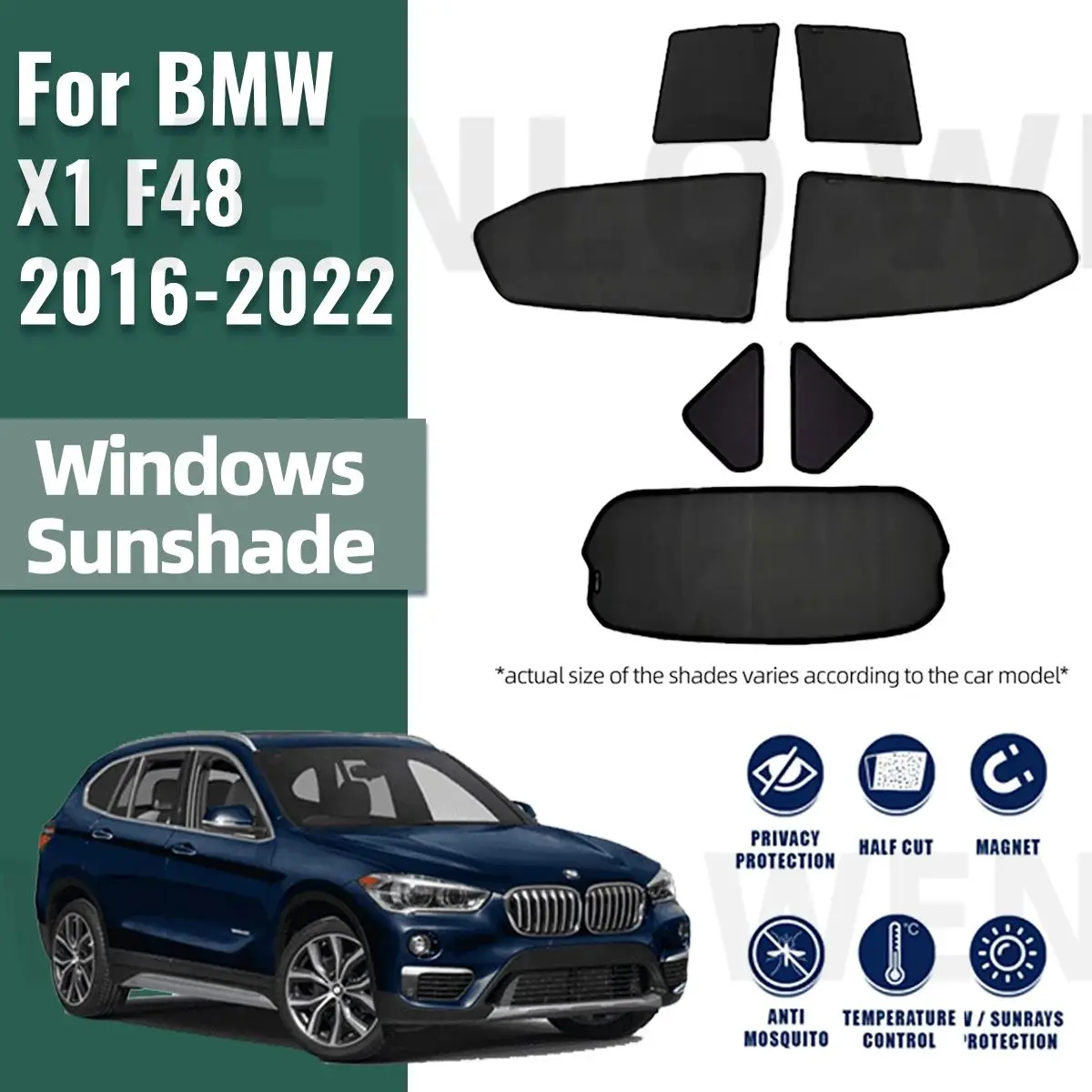 

For BMW X1 F48 2016-2022 Rear Side Window Sun Shade Visor Car Sunshade Accessories Front Windshield Mesh Vehicle Curtain