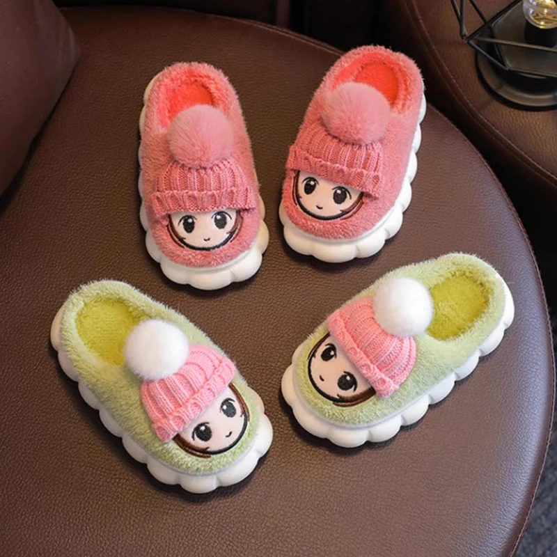 Children\'s cotton slippers women\'s autumn and winter home warmth boys\' fur slippers cartoon cute anti slip girls\' cotton sli