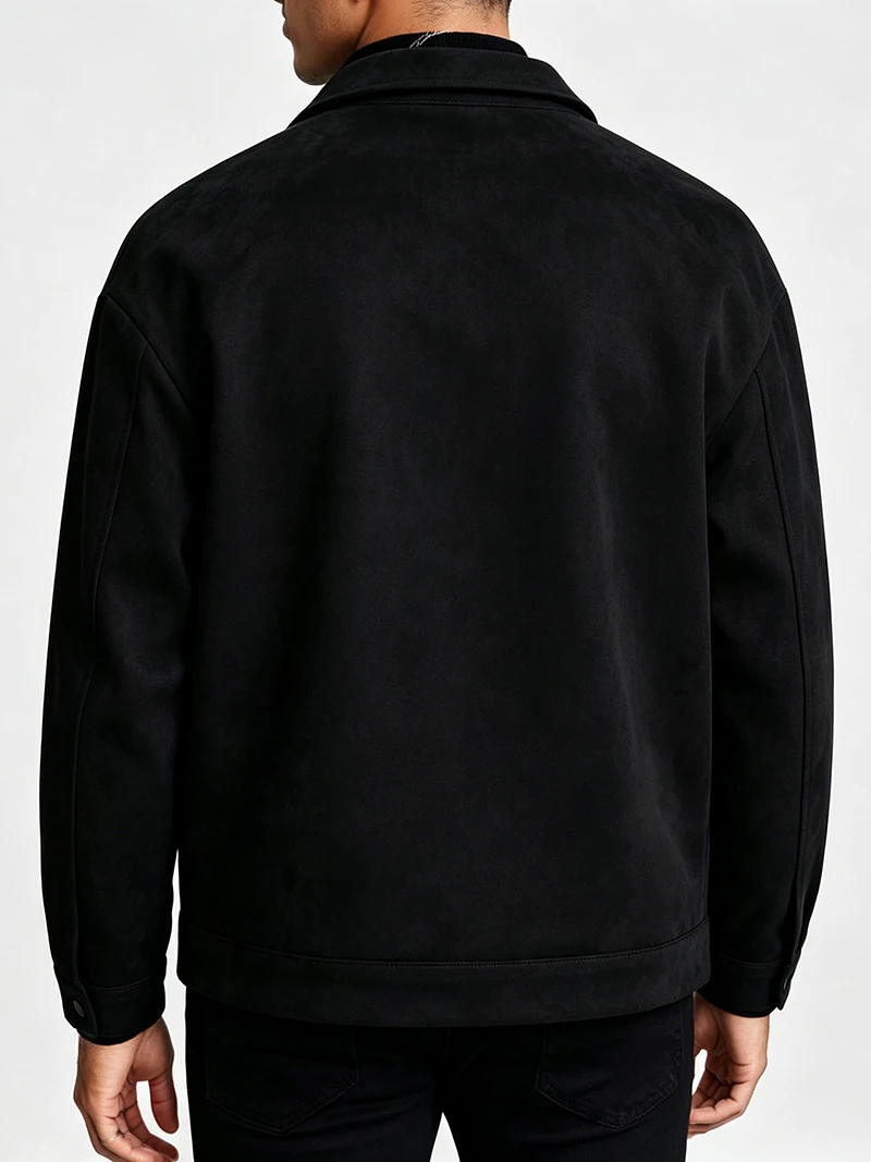 Herrenjacke mit lockerer Passform, gebürstet, kurz, langärmelig, mit Umlegekragen, einreihig, lässige Oberbekleidung für den täglichen Arbeitsweg und Streetwear – Detail 5