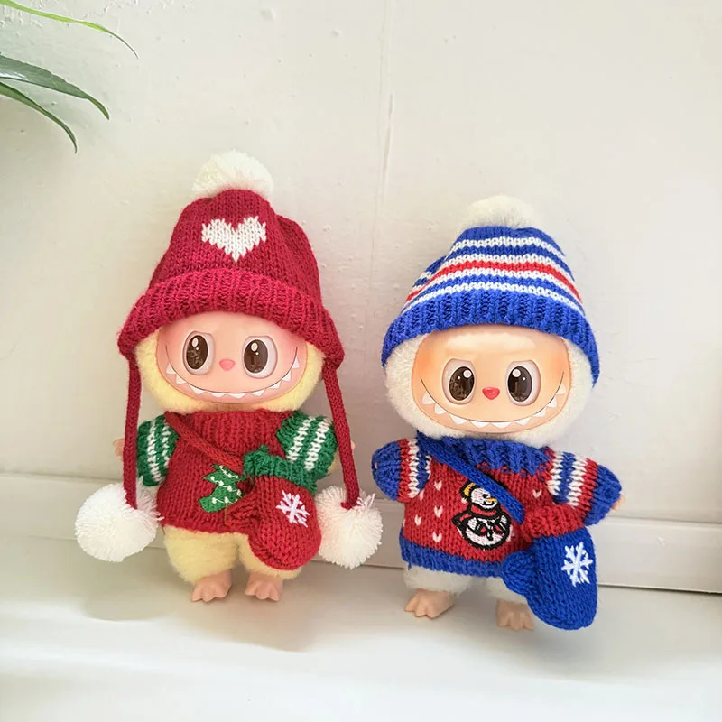 ¡Conjunto festivo de trajes navideños para llavero Labubu de 1.a/2a/3a generación! Muñeco de nieve Santa Copo de nieve Patrón de pan de jengibre Suéter con guante