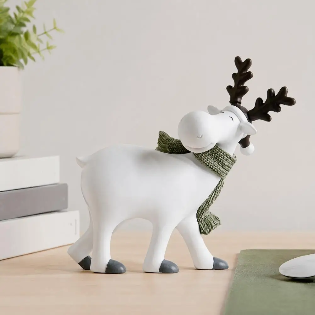 Shelf Sitters Nordic Minimalist Resin Reindeer Figurine with Knitted Scarf Matte White Elk Ornament Cute Tabletop Decor for Home
