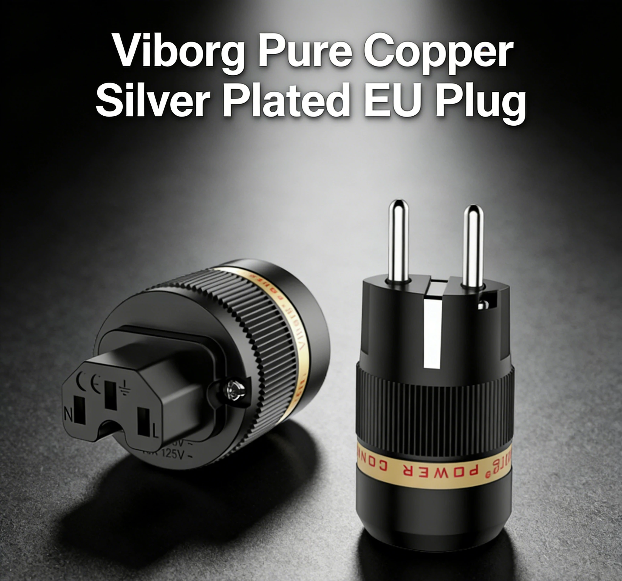 Pair Viborg VE501S+VF501S EU Plug Power Connector Pure Copper Silver Plated Schuko Plug for Electronics