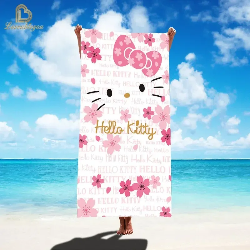 Hello Kt Beach Towels Fashion Lady Girls Anime Kt Cat Quick Dry Microfiber Bath Towel for Spa Bath Gift