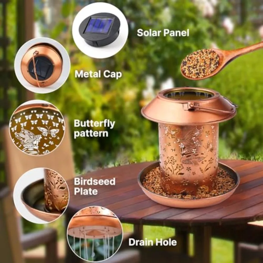 【Spot goods】Solar Bird Feeders for Outdoors Hanging Metal Waterproof Outdoor Butterfly Lantern Bird Feeder Weather Resistant Gi view 5