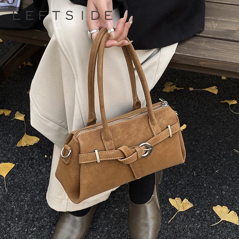 

LEFTSIDE Women's PU Leather Small Tote Bag Retro Cute Daily Crossbody Shoulder Bag 2026 New Short Handle Handbags and Purses