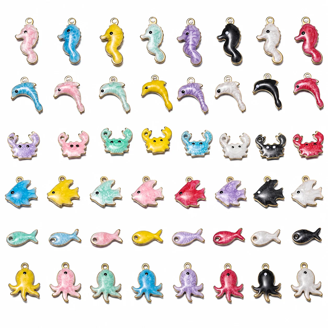10Pcs Multi‑color Multi‑style Stainless Steel Furnace Gold Ocean Series Charms For DIY Handmade Jewelry Accessories