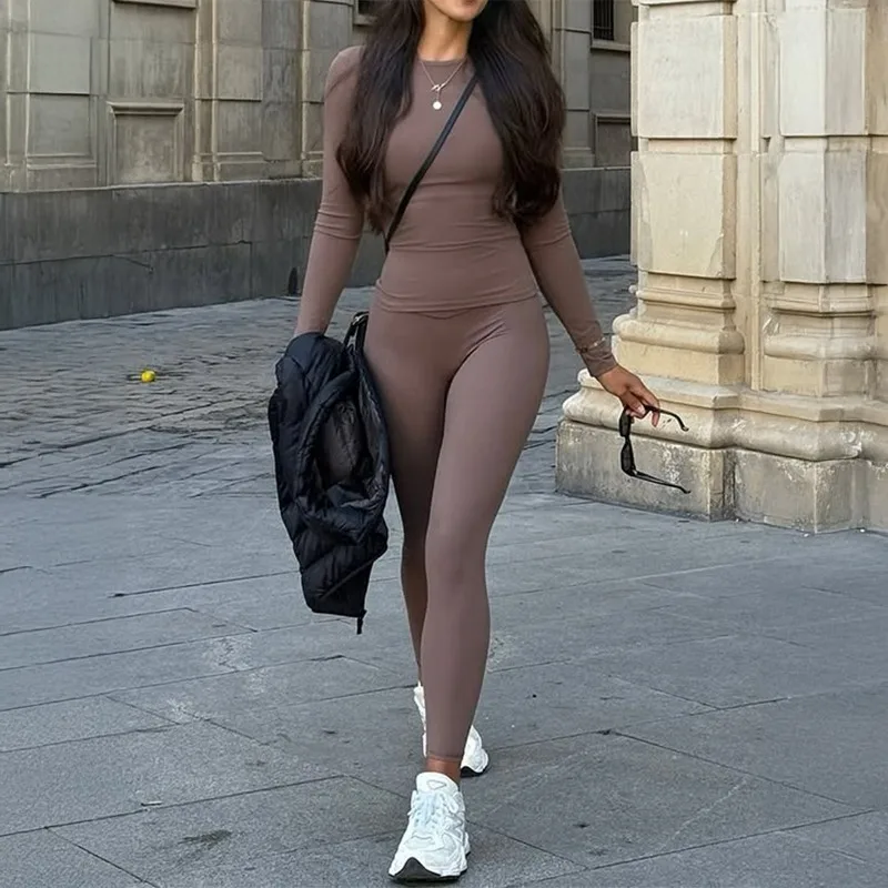 

Women's Autumn and Winter Slim Round Neck Sports Yoga Vest Tight Pants Suit