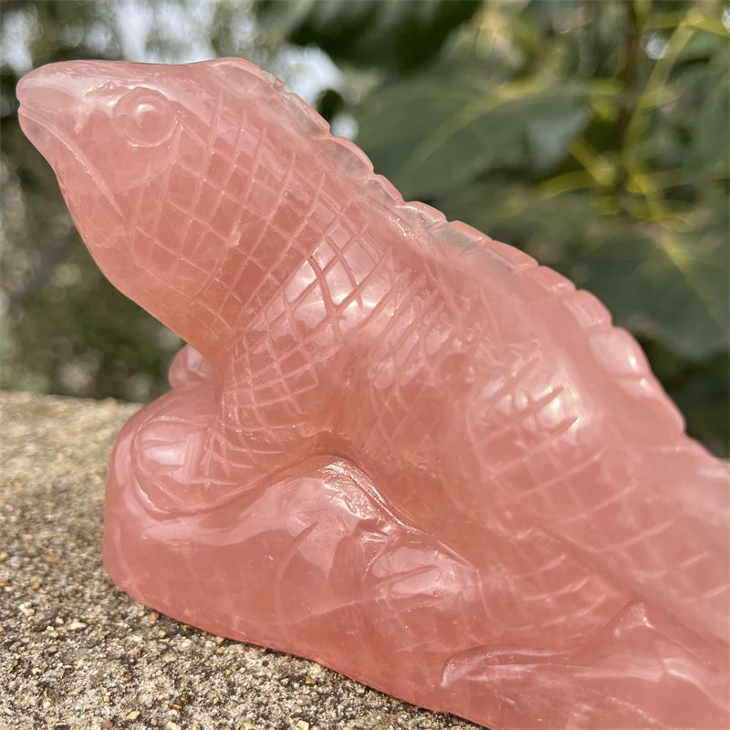 

Natural Rose Quartz Carved Lizard Figurine Healing Crystal Feng Shui Decor Love and Harmony Unique Gift