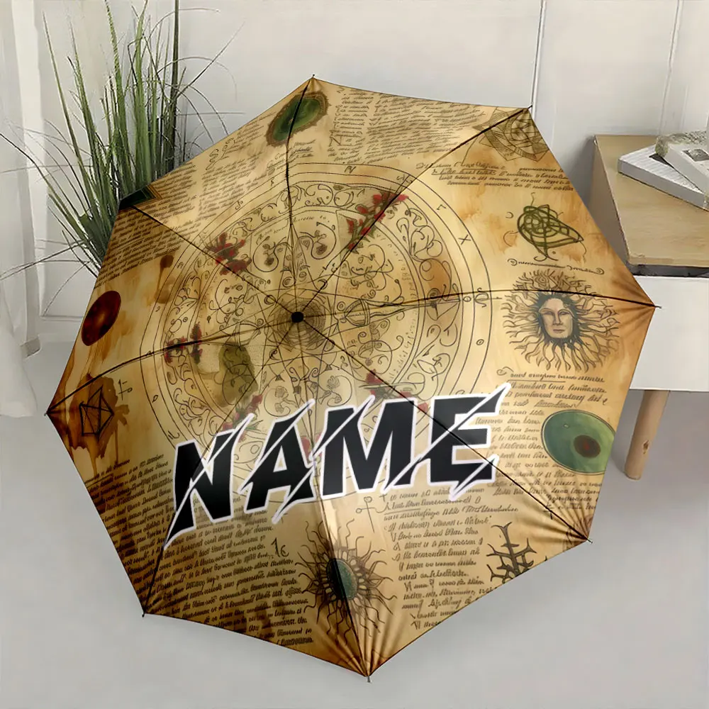 Custom Name Umbrella, Ancient Alchemy Symbols Design Print Umbrella Folding Umbrella for Sunny and Rainy,Gift