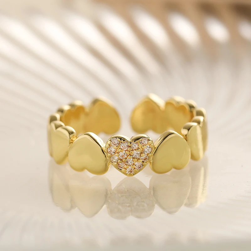 GANPUP Minimalistischer Herz-Liebesring mit Kubischem Zirkonia, Verstellbarer Offener Ring für Frauen, Trendiger Fingerring für den Alltag, Schmuckgeschenk кольцо – Detail 4