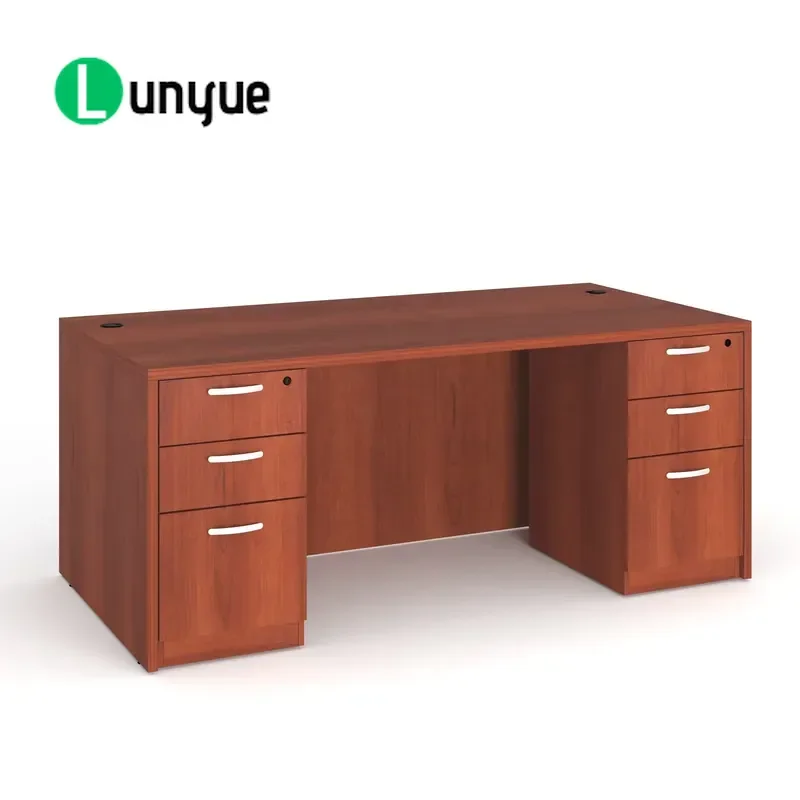 Wooden Traditional Writing Desk Rectangular Table with Drawers BBF Base Cabinet Home Office Furniture Sturdy Storage