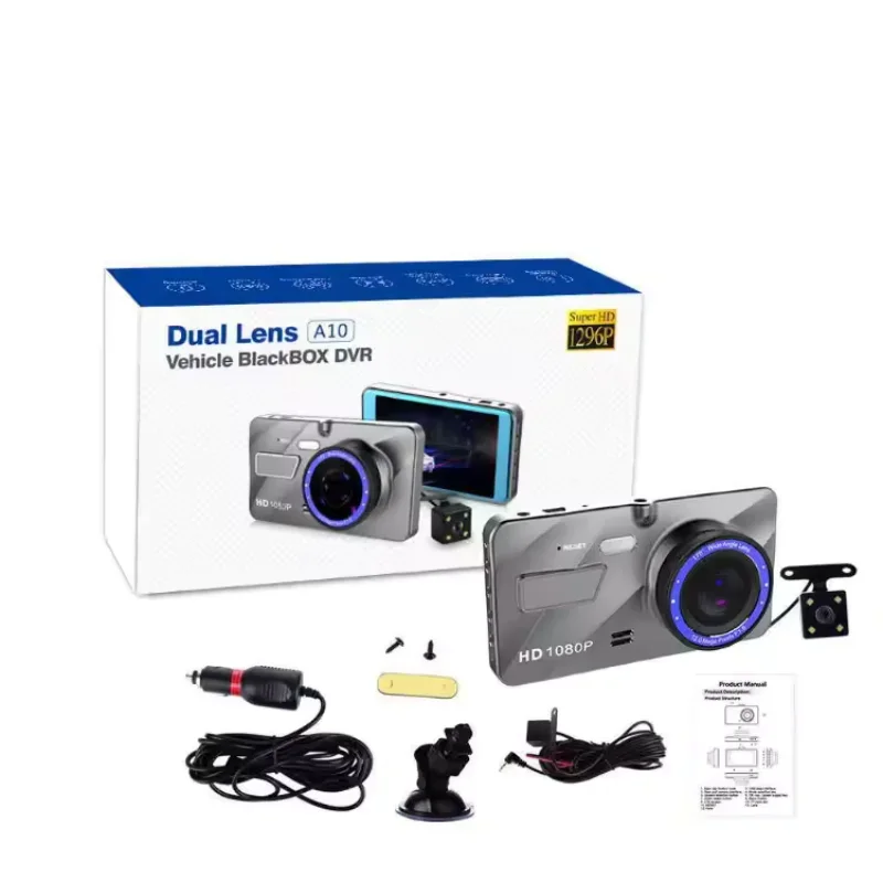 4-Inch Metal A10 Touch Screen Double Lens Dash Cam High Definition Starlight Night Vision 1080 Reverse Image For Electric Cars