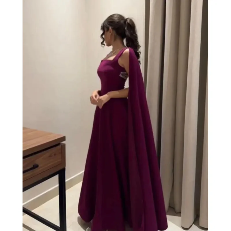 Indie Sexy customized Square Neck Purple Prom Gown Women Beaded A-Line Party Evening Dress Floor Length Special Occasion Dresses