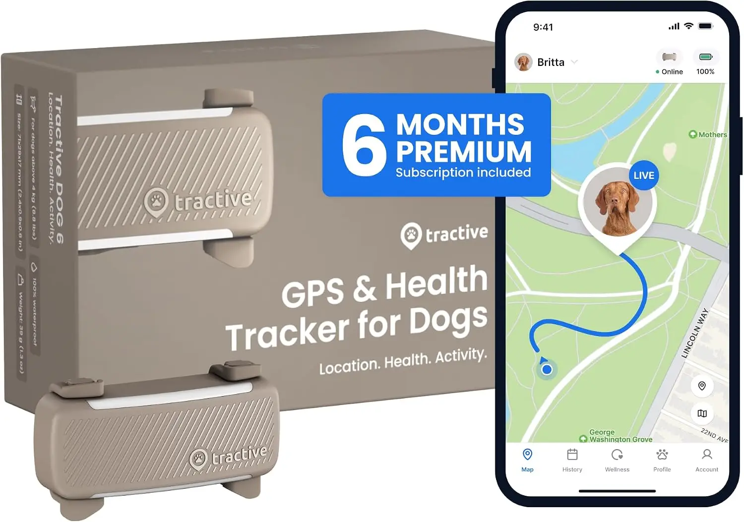Smart Dog GPS Tracker with 6 Month Subscription | Live Pet Tracker with Virtual Fence | Vital Signs Monitoring of Heart & Respir